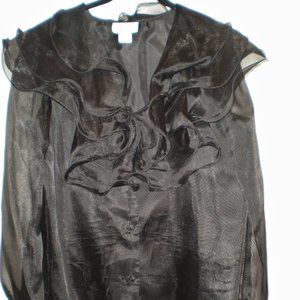 Fitz & Lloyd Black Ruffled Blouse w/Sheer Sleeves Gorgeous Never Worn 12
